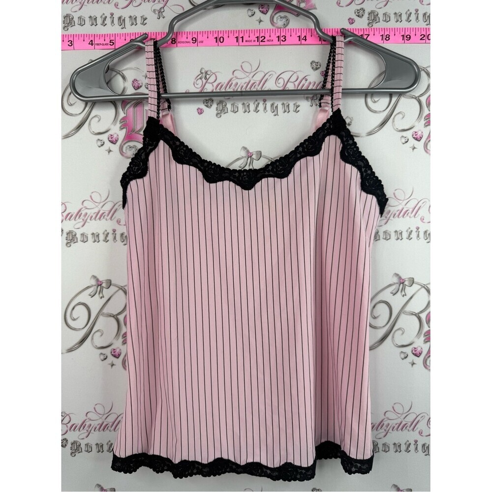 Premiere Collection tank top stripes Pink Pinstripe Lace-Trim Cami